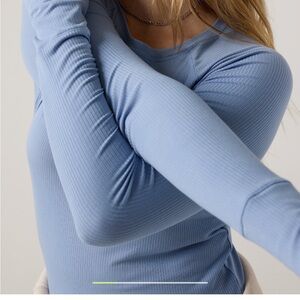 Offline by Aerie | Blue Fitted Ribbed Long Sleeve T-shirt | workout top